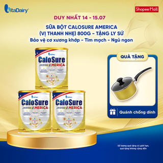 Combo 3 Sữa bột Calosure America 800g (Vị thanh nhẹ) giúp bảo vệ cơ xương khớp, tim mạch, chống đột quỵ - VitaDairy
