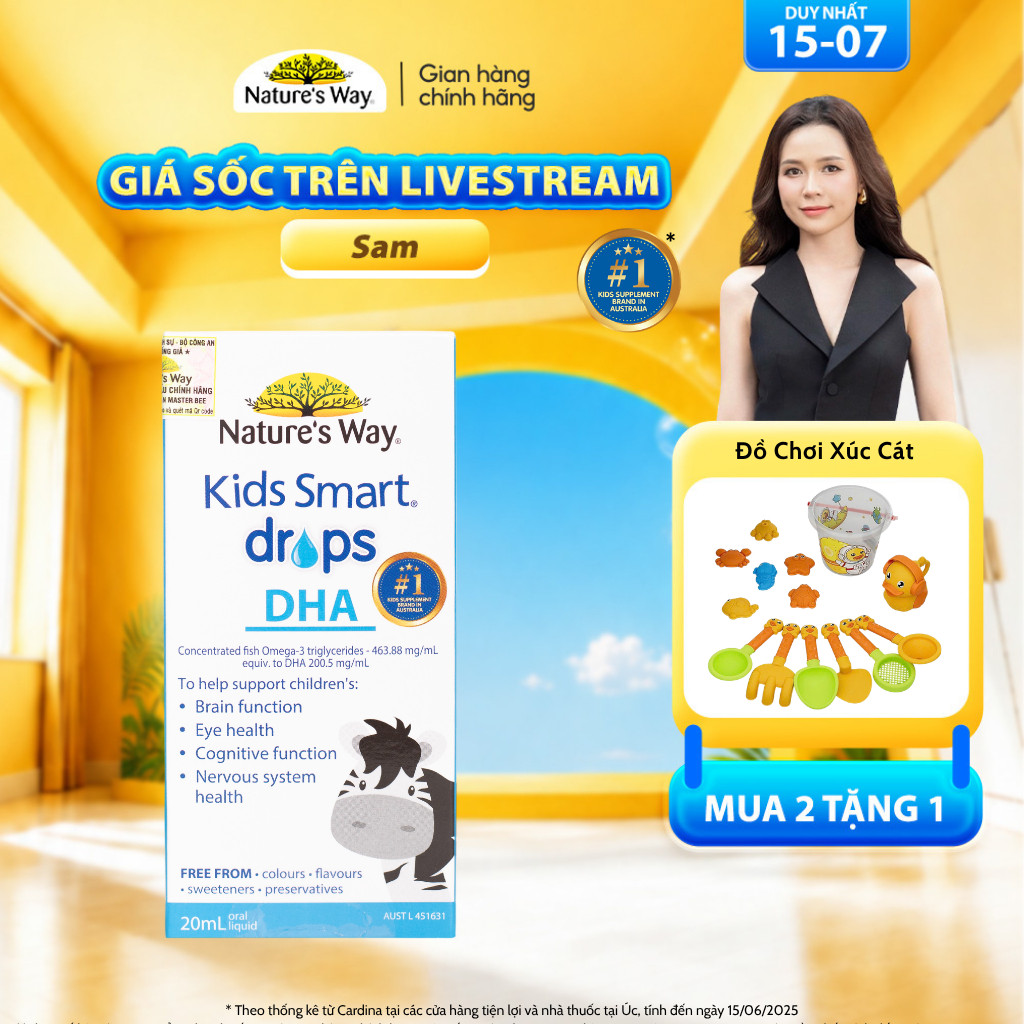 DHA Drops Nature's Way Kids Smart Bổ Sung DHA, Omega 3, Thành Phần Dầu Cá RTG Hỗ Trợ Tốt Cho Não Và Mắt Cho Bé 20ml
