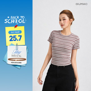 Áo Thun Nữ GUMAC Form Ôm Slim Cổ Tròn Tay Ngắn Chất Thun Sọc Mịn Co Giãn Thoải Mái LATG05051