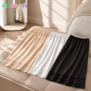 Hobbyin Váy Lót Petticoat Modal Silk Mỏng Như Băng, Cạp Cao Thun Ren Màu Trơn