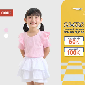 Áo phông bé gái CANIFA áo kiểu cộc tay vai phối bèo 1TS26S008