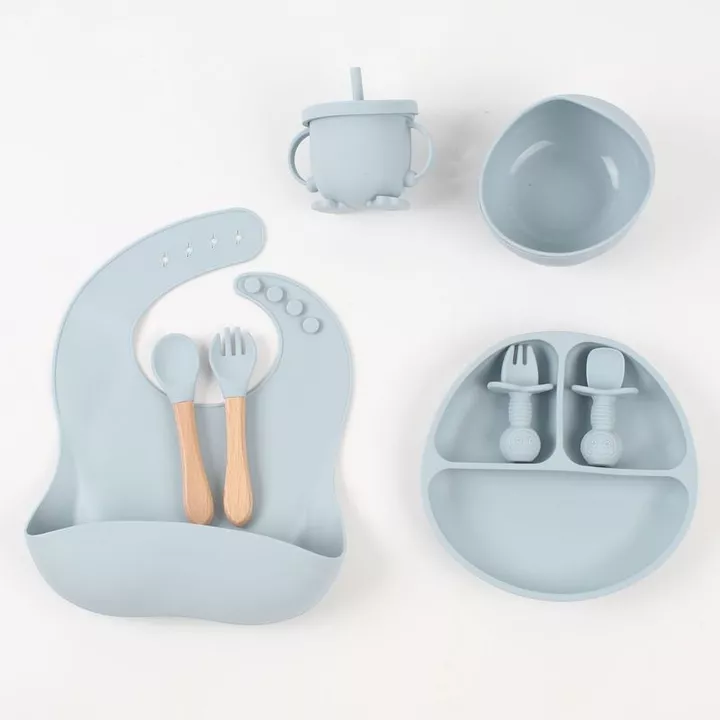 Bộ 8 món đồ dùng ăn uống bằng silicon cho trẻ em, bát đựng thức ăn cho bé, bộ đồ dùng cho trẻ sơ sinh, sản phẩm dành cho mẹ và bé, bát và đĩa ăn hình hoạt hình.