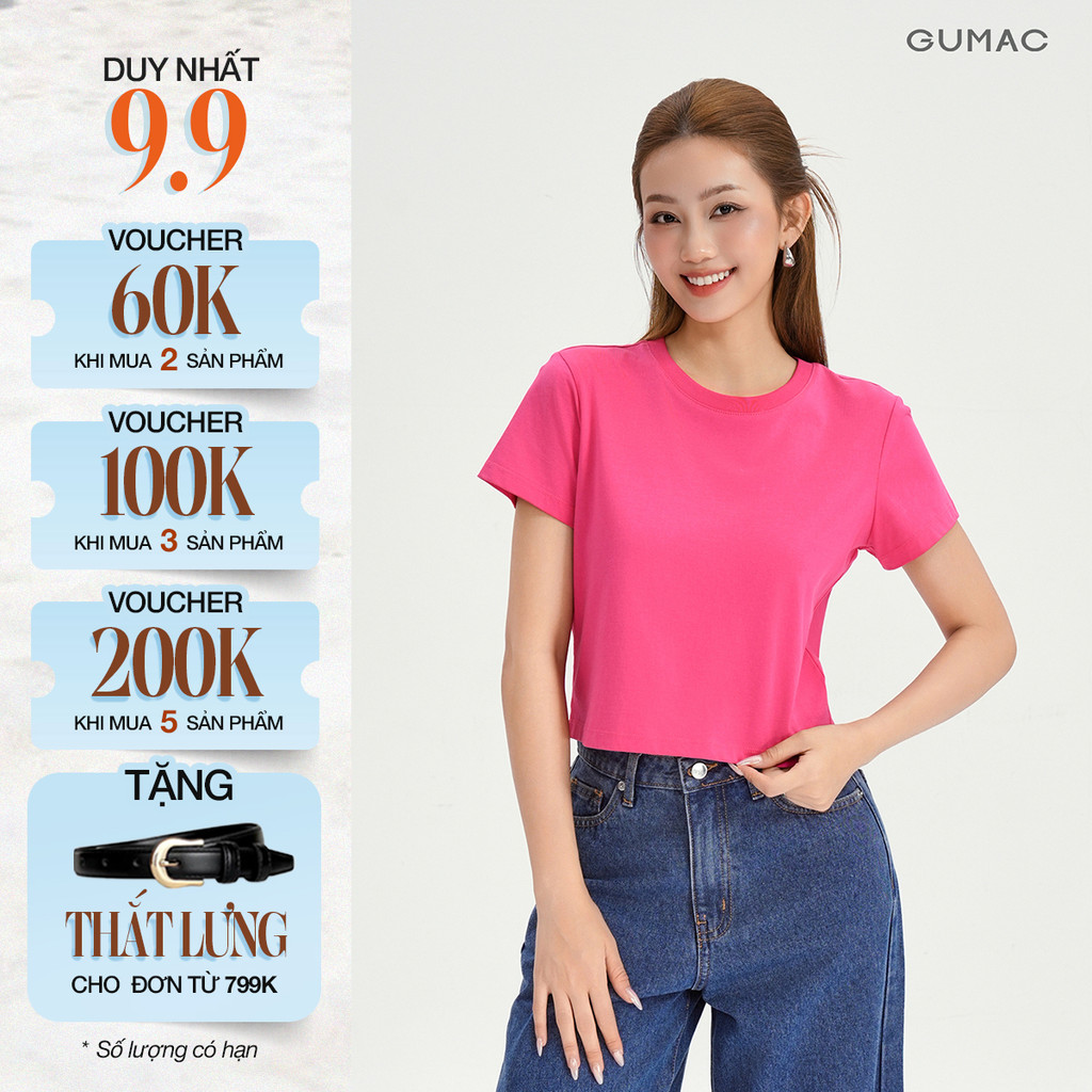 Áo Thun Nữ GUMAC Áo Phông Suông Lửng Trơn Cơ Bản Basic Cotton Mềm Mịn Thoáng Mát LATG06097
