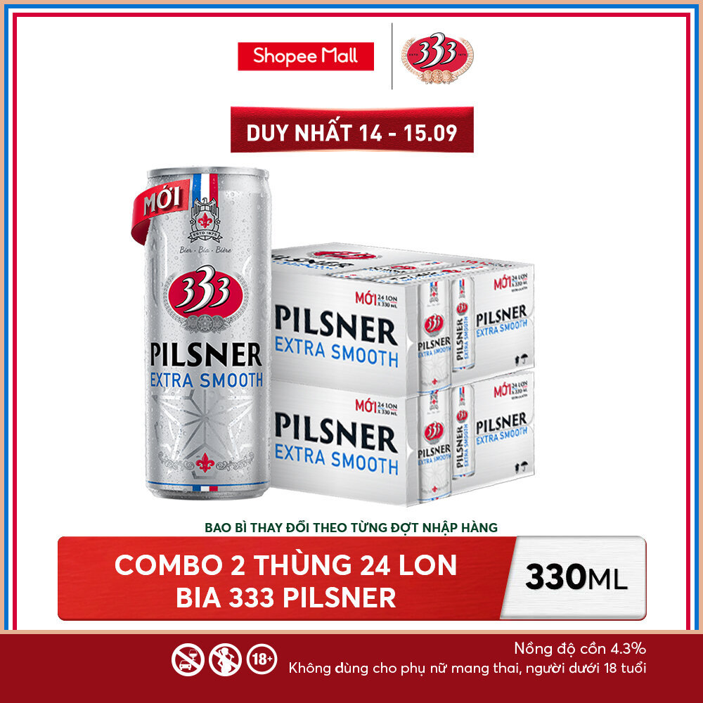 Nồng Độ Cồn 4.3% - Combo 2 Thùng 24 Lon Bia 333 Pilsner 330ml