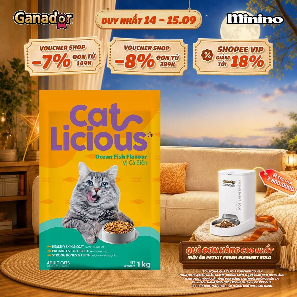 Thức ăn hạt Catlicious cho mèo vị Cá biển túi 1kg