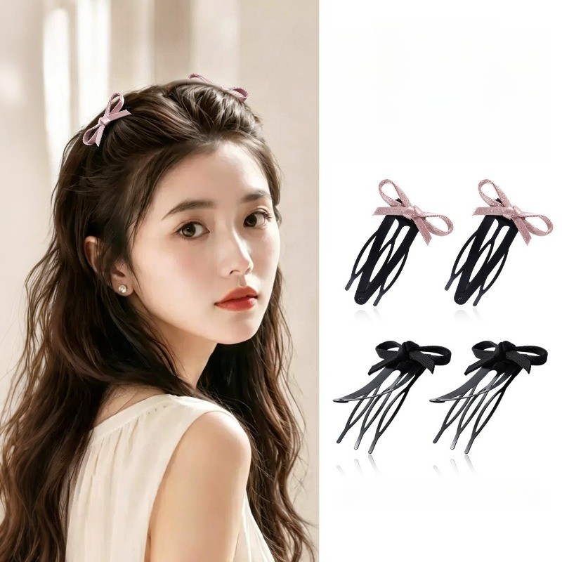 4 Hàn Quốc Nơ Vô Hình Liền Mạch Cắm Lược Kẹp Tóc Nữ Công Chúa Đầu Bên Phụ Kiện Tóc