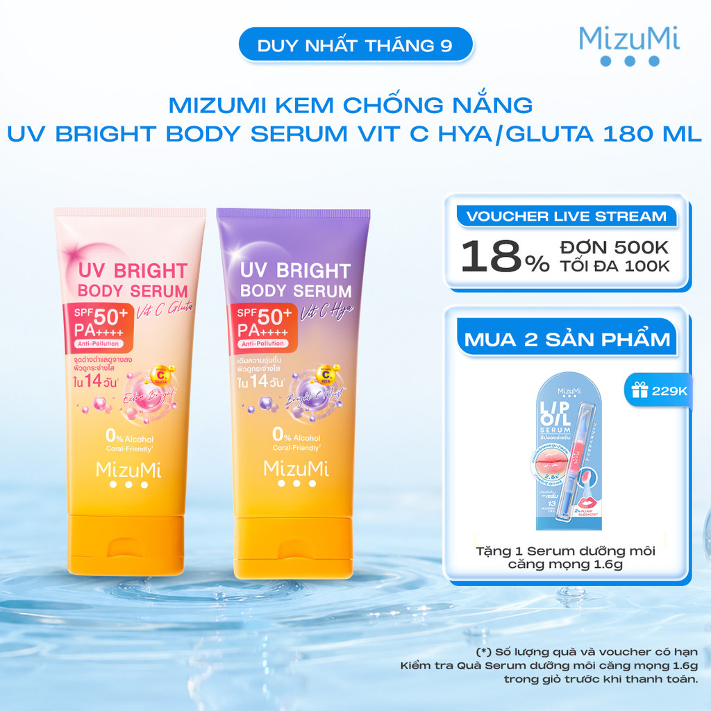 MizuMi Kem Chống Nắng UV Bright Body Serum Vit C HYA/GLUTA 180 ml
