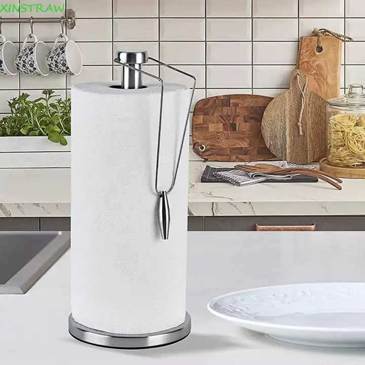 XINSTRAW Cuộn Giấy Giá Đỡ Tiện Ích Nhà Bếp Bằng Thép Không Gỉ Bạc Tiện Ích Trang Trí Bàn Nhà Có Kẹp Dọc Khăn Giấy Chống Trơn Trượt Giá Để Đồ