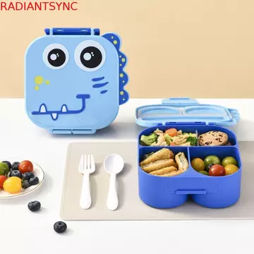 Hộp cơm trưa khủng long hoạt hình RADIANTSYNC, Hộp dã ngoại thực phẩm an toàn cho lò vi sóng di động, Bộ đồ ăn Hộp đựng thực phẩm an toàn thực phẩm Hộp đựng đồ ăn trưa chống rò rỉ Dã ngoại