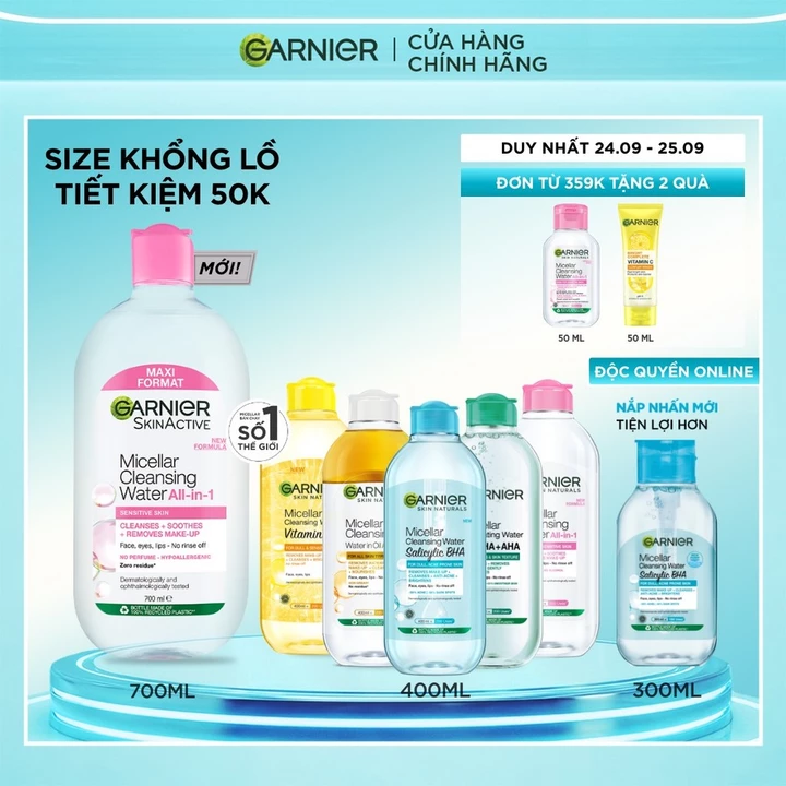 [CÓ SIZE MỚI] Nước Tẩy Trang làm sạch sâu dịu nhẹ cho mọi loại da - Garnier Micellar Cleansing Water 400ml & 700ml