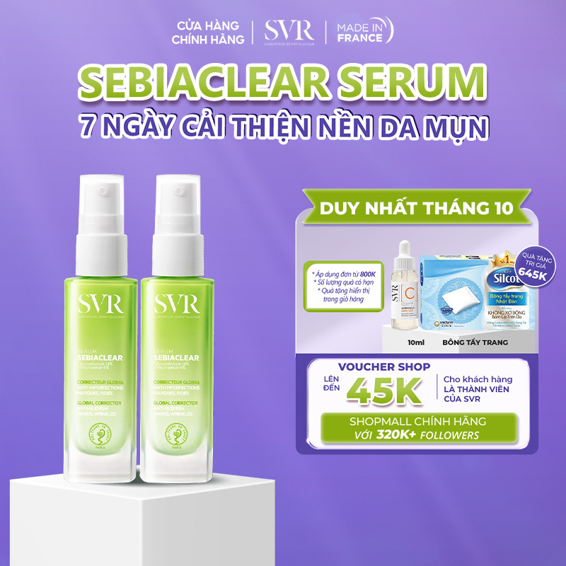 Bộ đôi tinh chất giảm mụn , mờ thâm sau 7 ngày SVR Sebiaclear Serum 30ML (CBG11)
