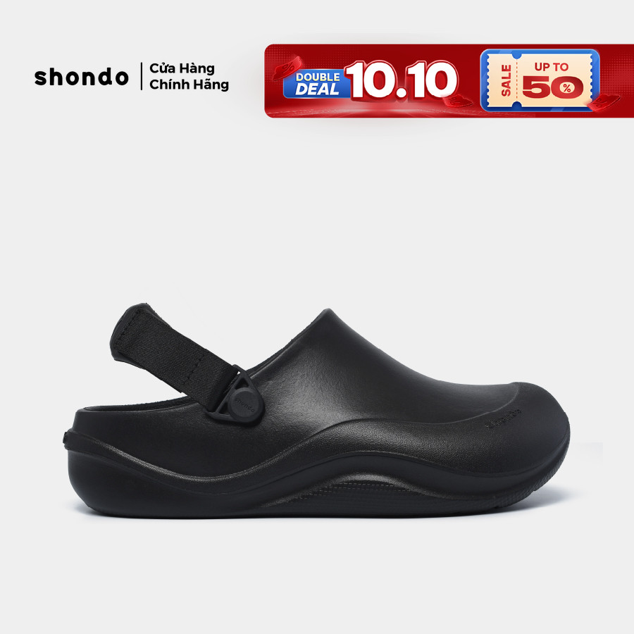 Dép Sục Unisex Shondo Clog Suke Nhựa Đúc Đi Mưa Tiện Lợi Đế Cao 4cm Màu Đen SUK1010