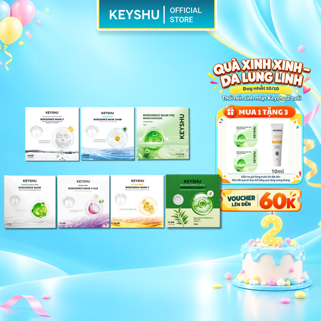 [TẶNG 2 MIẾNG] 1 Hộp Mặt Nạ KEYSHU 10 Miếng 30ML Dưỡng Ẩm, Làm Sáng Da, Hỗ Trợ Ngăn Ngừa Lão Hóa