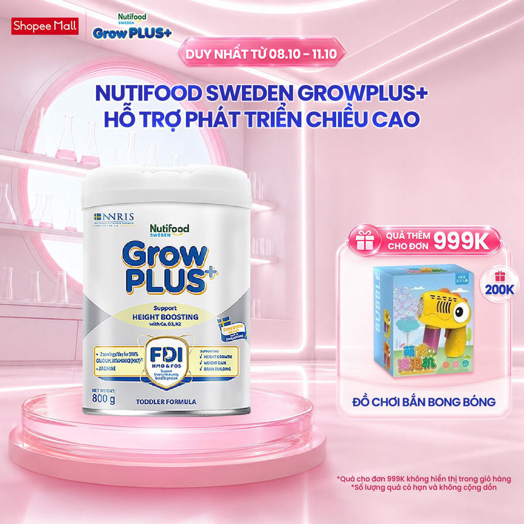 Sữa Bột Nutifood Sweden GrowPLUS+ Cao lớn vượt trội (Bạc) 800g