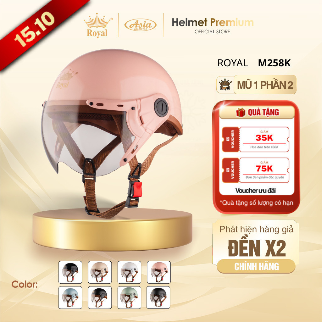 [Độc Quyền] Mũ Bảo Hiểm Nữa Đầu Có Kính Royal M258K Kính Trà, Nón Bảo Hiểm 1/2 Thời Trang An Toàn