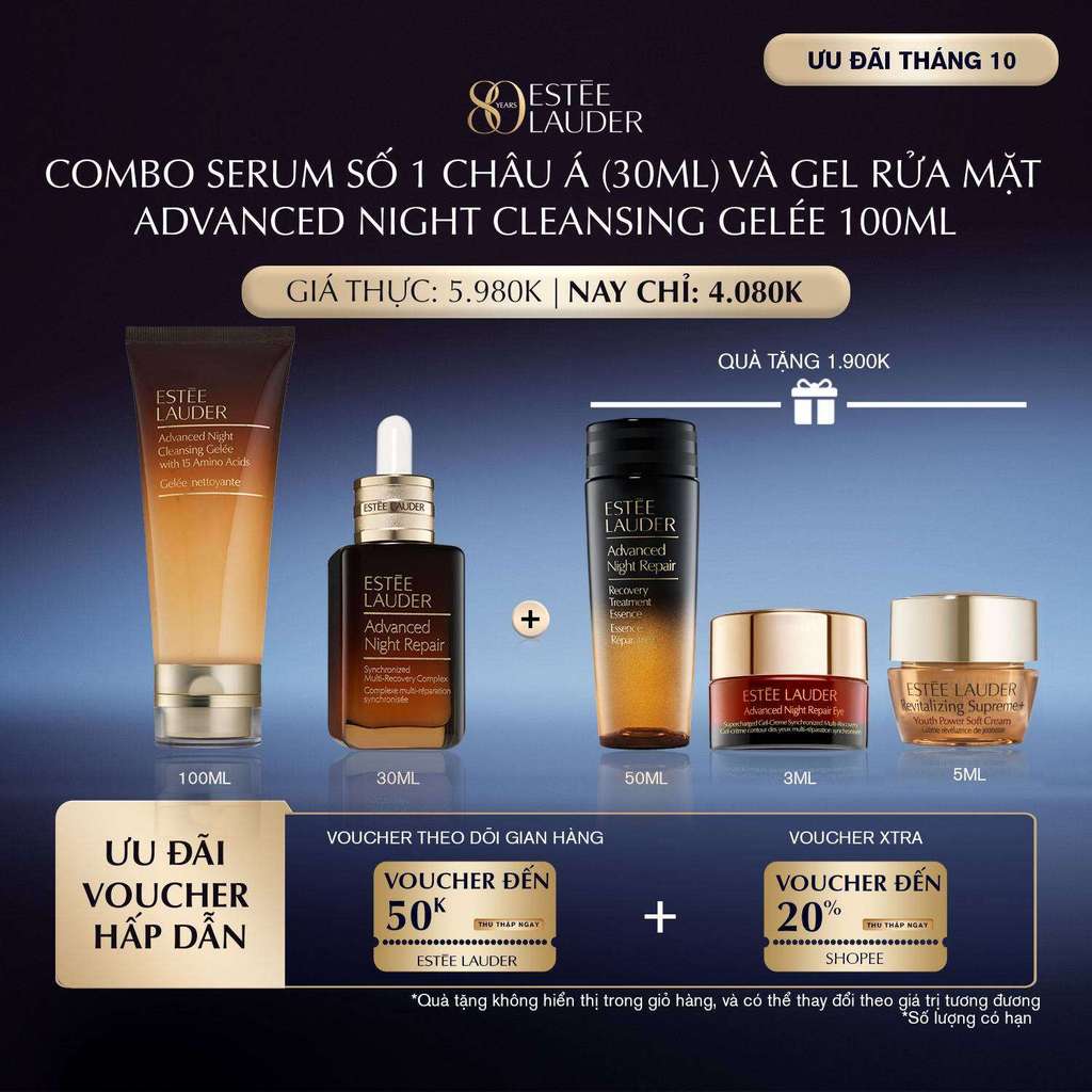Combo Tinh chất (Serum) phục hồi ngăn ngừa lão hóa Estee Lauder 30ml và Gel rửa mặt Estee Lauder 100ml