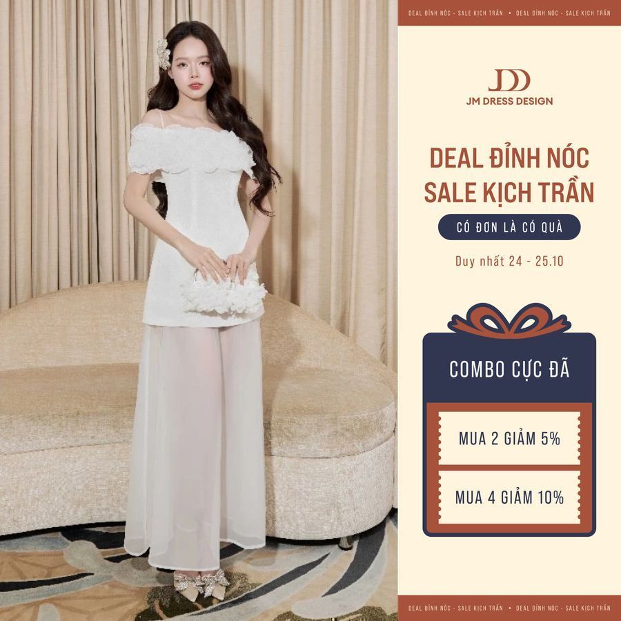 Đầm 2 dây ngang vai phối hoa đính 3D 1P02.2505K Thiết kế đầm tiệc nữ tính – bay bổng mang dấu ấn couture bởi JM Dress