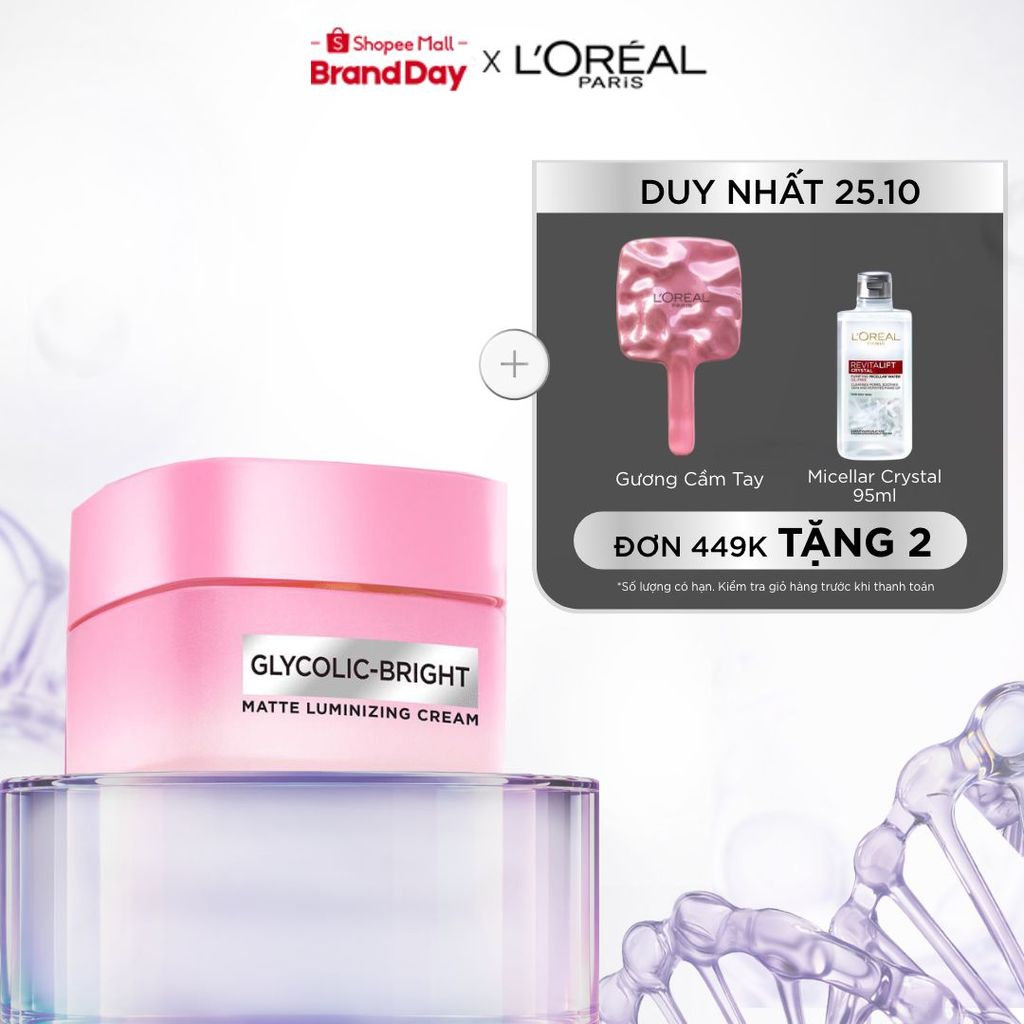 Kem Dưỡng Sáng Da Đột Phá [MelasylTM] Làm Mờ Thâm Nám Glycolic-Bright Matte Luminizing Cream L’Oréal Paris 50ml