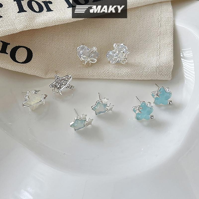 Newwellknownepic 1 Cặp Phong Cách Hàn Quốc Xanh Zircon Ngôi Sao Mặt Trăng Bông Tai Dành Cho Nữ Tinh Tế Ngọt Ngào Dễ Thương Tính Khí Bông Tai Trang Sức Cưới VN