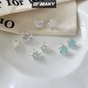 Newwellknownepic 1 Cặp Phong Cách Hàn Quốc Xanh Zircon Ngôi Sao Mặt Trăng Bông Tai Dành Cho Nữ Tinh Tế Ngọt Ngào Dễ Thương Tính Khí Bông Tai Trang Sức Cưới VN