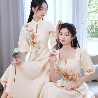Đầm phù dâu sườn xám mỏng nhẹ cho cô dâu và nhóm cưới, phù hợp mùa xuân - hè