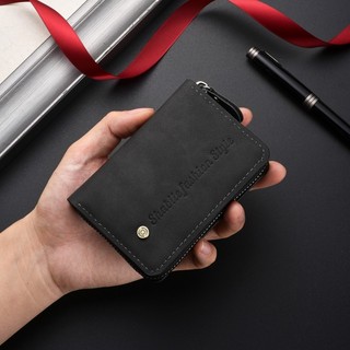 Da PU Phong Cách Ngắn Nam Ví Đơn Giản Nhiều Thẻ Hộp Đựng Thẻ Ngân Hàng Dây Kéo Tiền Mặt Ví Đựng Tiền Xu