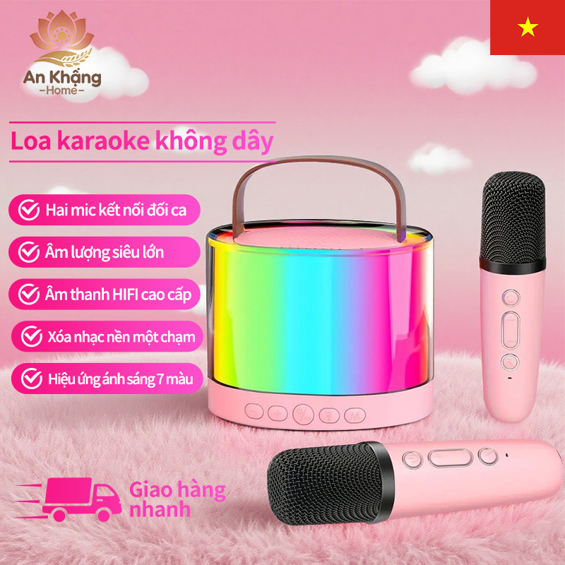 Mini Bluetooth dành cho trẻ em Karaoke 2 micrô Đèn LED Âm thanh ma thuật Loa không dây