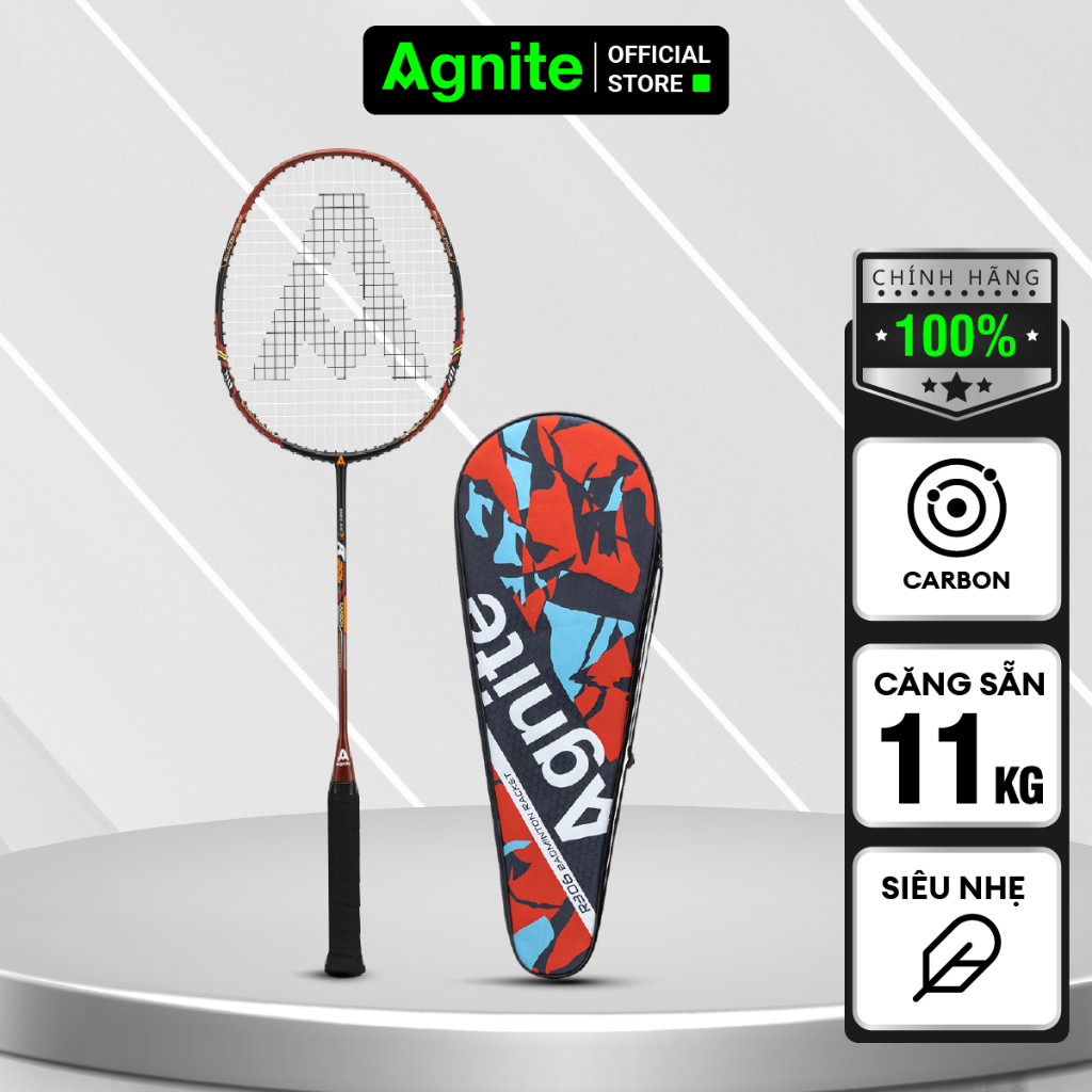 Vợt cầu lông đơn carbon Agnite chính hãng khung carbon siêu bền, nhẹ, đẹp đã căng sẵn