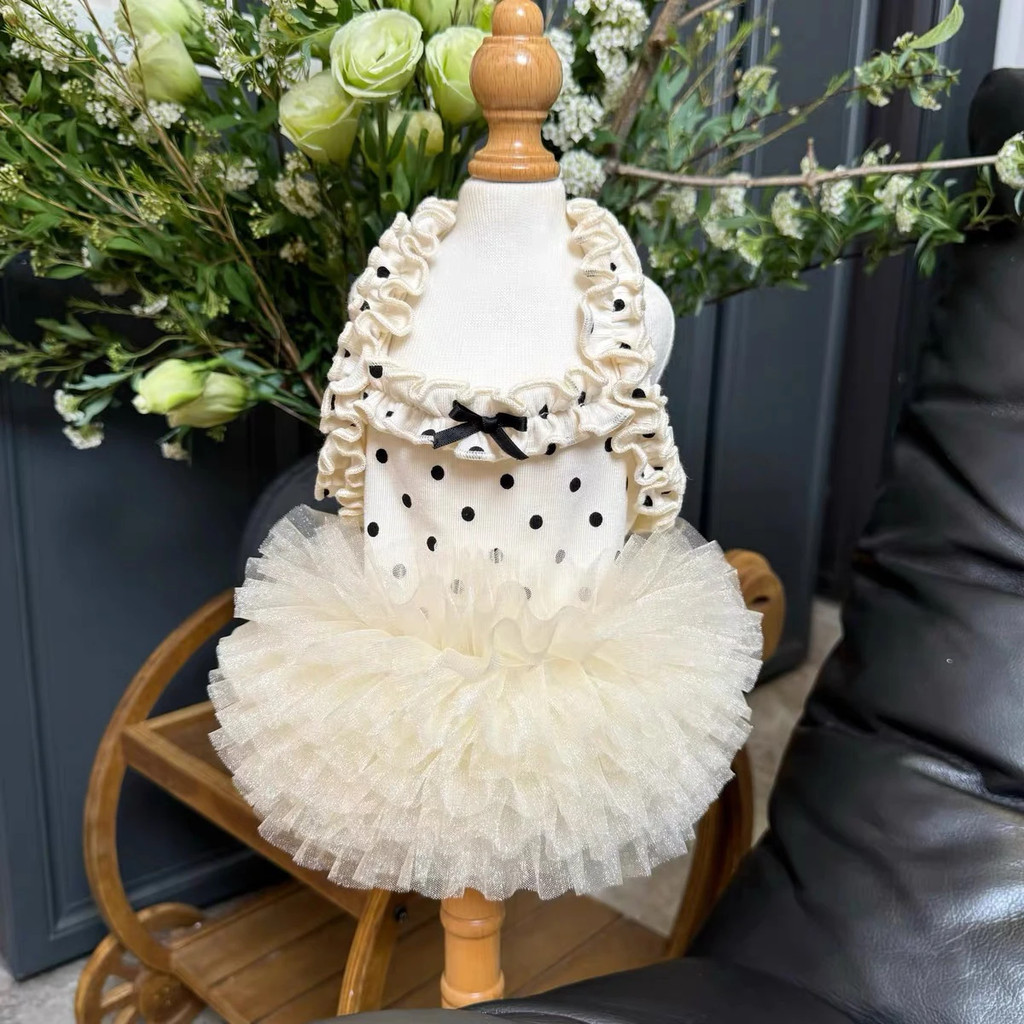 Đầm Sling Thú Cưng Thoáng Khí Mùa Hè Phong Cách Công Chúa Teddy Chó Mèo Chấm Bi Đầm Ren