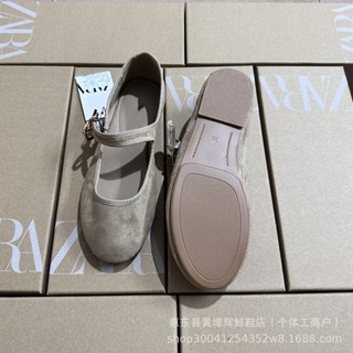ZAR Pháp Retro Flat Mary Jane Giày Nữ Dây Đeo Bằng Miệng Nông Đế Mềm Giày Ba Lê Size Lớn Giày Nữ Xuyên Biên Giới