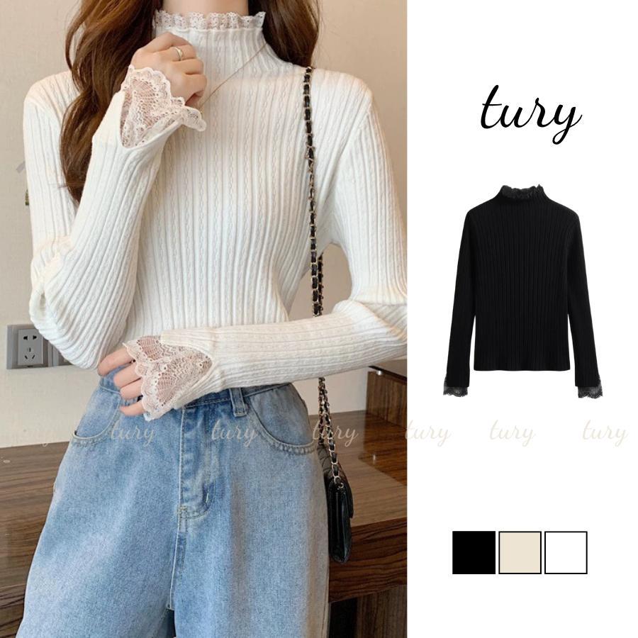 Áo Len Nữ - Tury - Áo Len Cổ  Cao Phối Ren - TA090