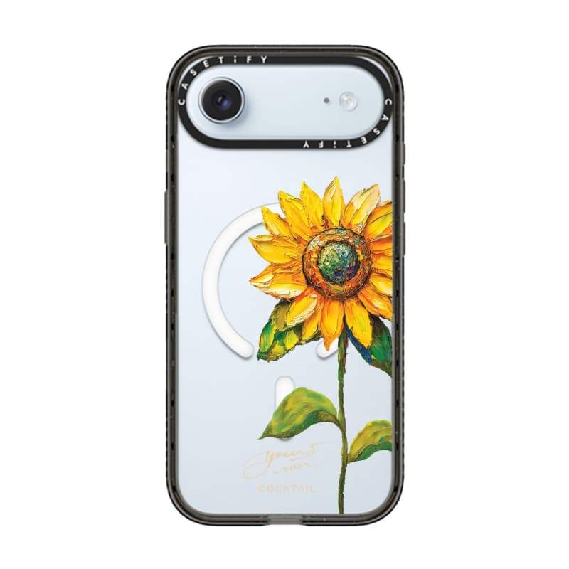 CASECASE X COCKTAIL 's Sunflower Black Edge Clear Hard Từ Hút Tác Động Dành Cho Apple IPhone 12 13 14 15 16 17 Pro Max Air Plus Có Hộp