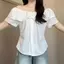 Áo sơ mi ngắn tay xù một vai kiểu Pháp mùa hè dành cho nữ Tính khí Thiết kế eo hẹp Cảm giác