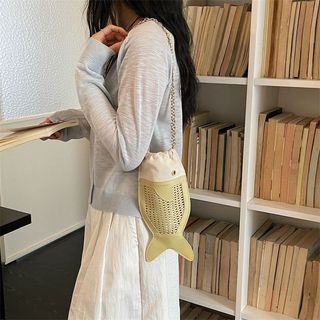 Dễ Thương Hình Cá Dệt Kết Cấu Túi Messenger Hoạt Hình Ngoại Vi Giá Trị Cao Phong Cách Mục Vụ Nhẹ Dễ Thương Túi Thường Ngày