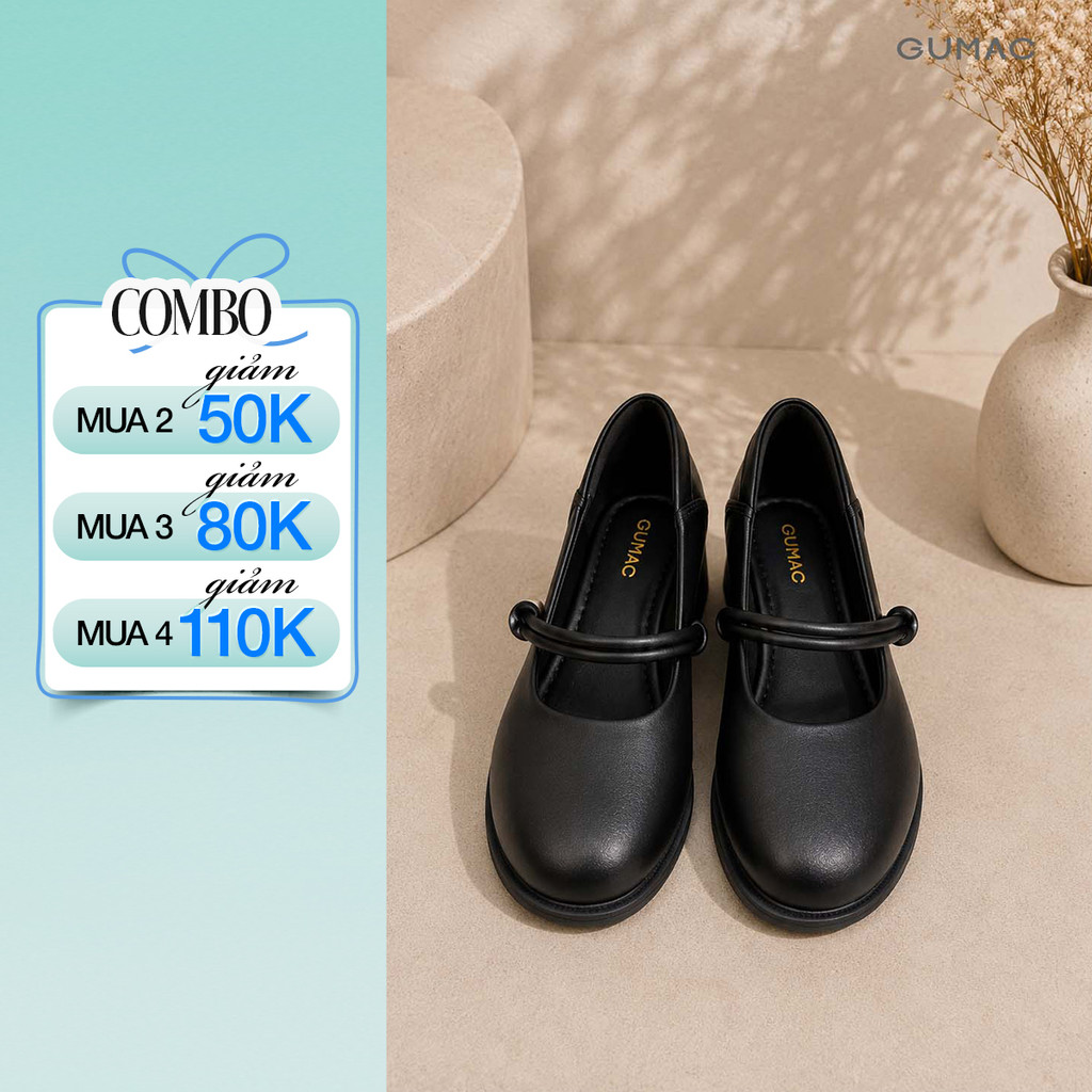 Giày Cao Gót GUMAC Bít Mũi Quai Ngang Đính Ngọc Trai Cao Cấp GG05067