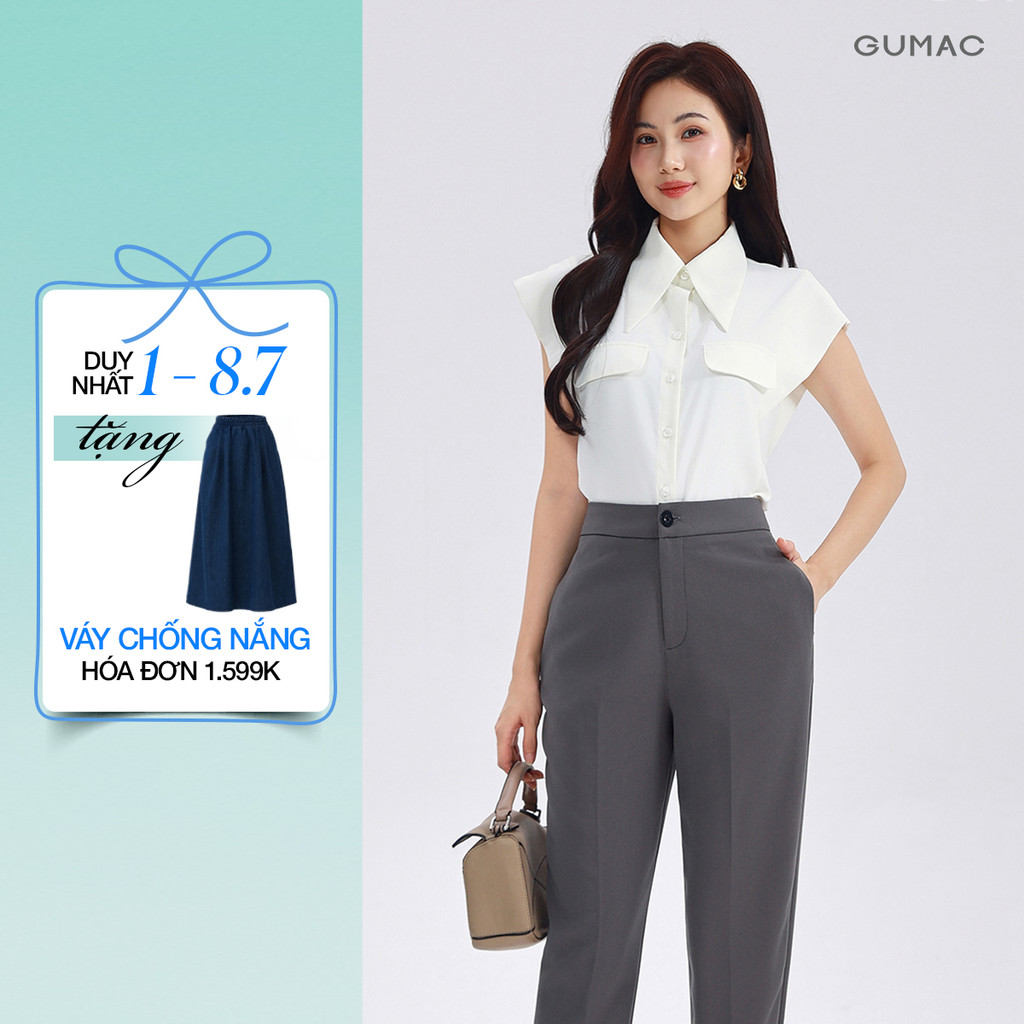 Áo sơ mi nữ GUMAC form suông phối nẹp vai có nắp túi giả  AF10035
