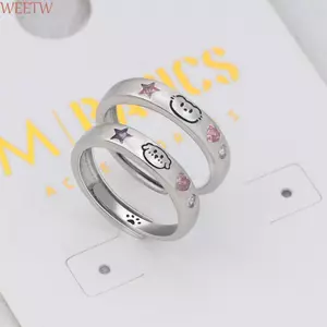 Nhẫn cho chó mèo WEETW, Thiết kế đơn giản Nhẫn đôi có thể điều chỉnh, Nhẫn mở đầu Ngôi sao thú cưng Bạc Phim hoạt hình Vòng động vật dễ thương Ngày lễ tình nhân