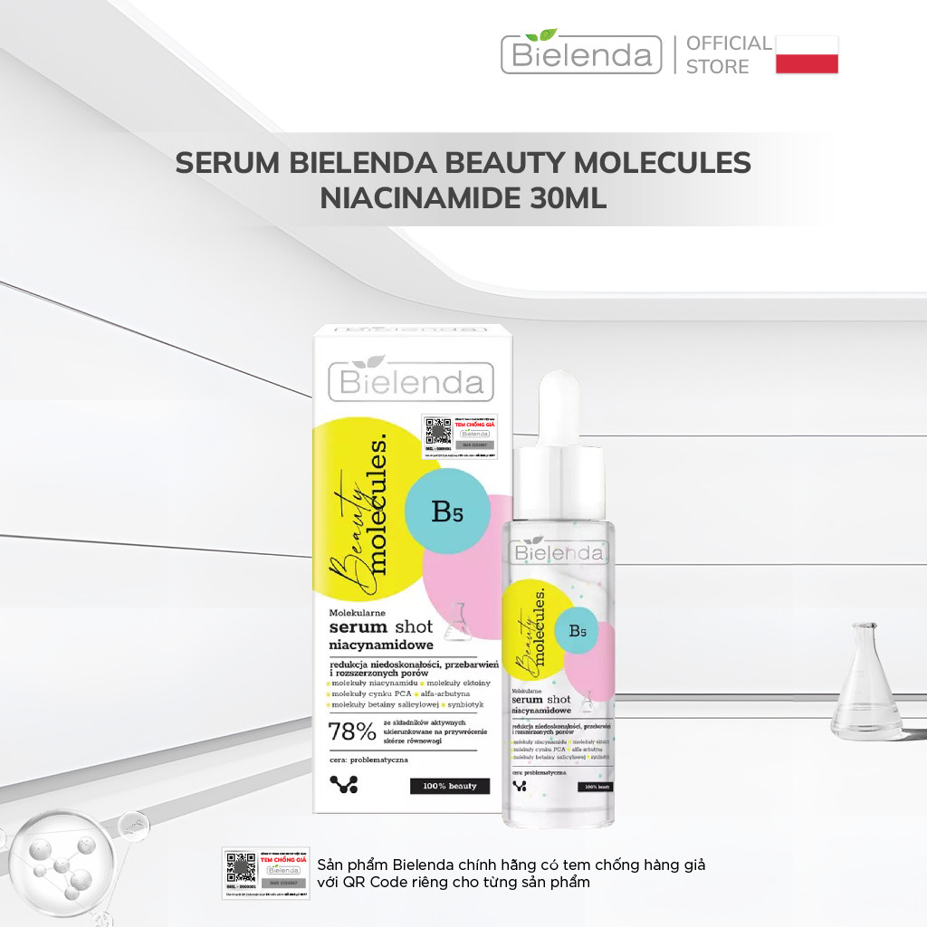 Serum Bielenda Beauty Molecules Niacinamide kiềm dầu, ngừa mụn, mờ thâm, làm sáng da 30ml