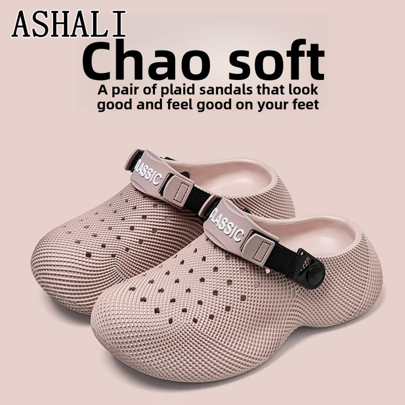 ASHALI Dép Lỗ Nữ Mùa Hè 3D Họa Tiết Đế Dày 5cm EVA Chống Trơn Trượt Thoáng Khí Hai Dây Đi Biển Lội Nước Ngoài Trời Phong Cách Cặp Đôi