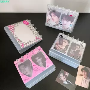 QEARY Flip Up Photocard Giá đỡ, Thẻ thần tượng 3 inch Khung ảnh để bàn trong suốt, Trái tim tình yêu bền bỉ PET Cat Dog Album ảnh Trang trí nội thất