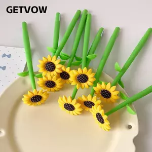 GETVOW Silicone Flower Pen, Silicone Để Bàn Trang Trí Bút Gel Hướng Dương, Kawaii Hoa Trung Tính Bút Học Sinh & Văn Phòng Phẩm Quà Tặng
