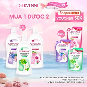 Sữa tắm trắng da Gervenne 1.2L + Tặng kèm Túi sữa tắm 600g (Tặng mùi ngẫu nhiên)