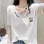 Áo thun ngắn tay màu trắng mùa hè 2025 dành cho nữ Size lớn mỏng cổ chữ v nửa tay bằng vải lanh cotton