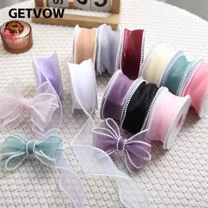 Gạc đuôi cá GETVOW, Ruy băng gói cạnh màu trơn, Trang trí DIY Gift Wrap Gạc Ruy băng lụa Quà tặng