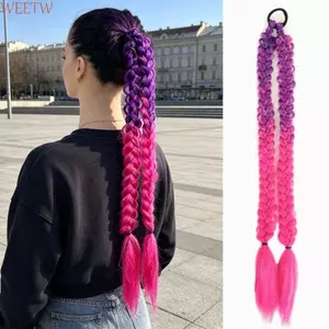 WEETW Bím Xương Cá Đuôi Ngựa, Lông Tơ Siêu Dài Tím Hồng Đỏ Tóc Giả Dài Bím Tóc Giả, Hợp Thời Trang Handmade Ngọt Ngào Xoắn Tóc Giả Sử Dụng Hàng Ngày