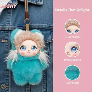 HFSHY Hoạt Hình Dễ Thương Lông Tơ Xoăn Tóc Sang Trọng Móc Khóa Mặt Dây Chuyền Vinyl Mặt Túi Trang Trí Di Động Bapa Phụ Kiện Cho Trẻ Em VN