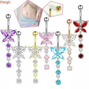 THEGIRL8B Rốn Nhẫn, Đồng Bướm Cơ Thể Xuyên Trang Sức, Thời Trang Punk Thép Không Gỉ Xuyên Bụng Nút Nhẫn Nữ