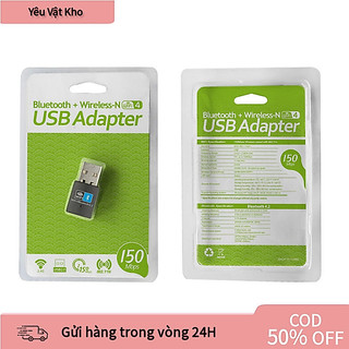 USB Thu Sóng Wifi Và Bluetooth Cho Windows 7,8,10, Thay Thế Wifi/Bluetooth Hỏng Trên PC Và Laptop, Tốc Độ 2.4G - 150Mbps