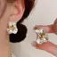 Cánh hoa không đều Bông tai hình hoa màu đỏ dành cho nữ Thời trang đơn giản tinh tế Trang sức tính khí cá tính ngọt ngào [Mina]