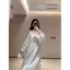Xuân Thu Plus size Váy ngủ dài tay ren hoa kiểu Pháp 150kg béo mm Nhẹ nhàng Lãng mạn Phong cách dài có thể mặc bên ngoài Váy nhà nữ